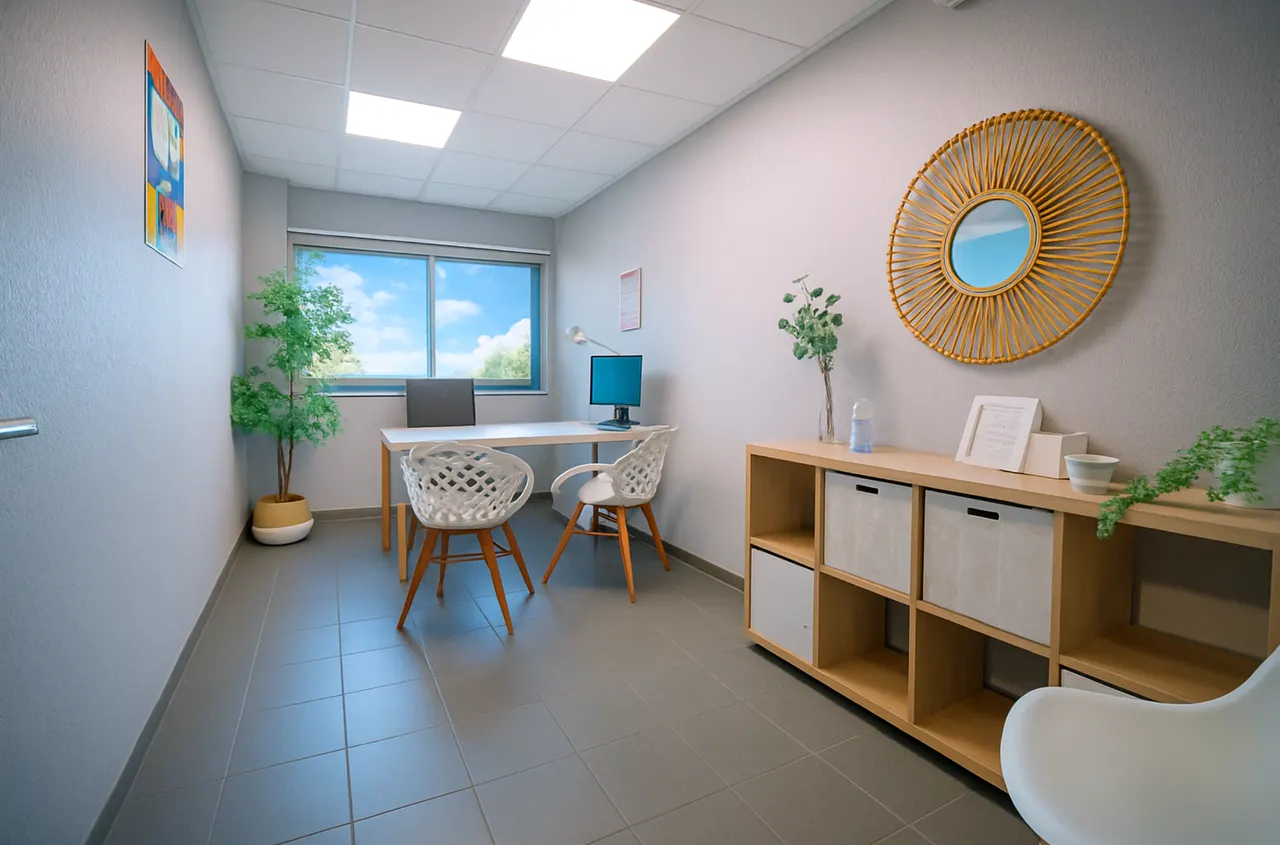 Bureau privatif lumineux de 15 m² à Montpellier Garosud, espace de travail professionnel avec fenêtre et mobilier